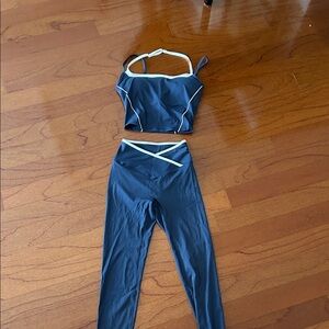 Navy Blue Athletic Set with White Trim